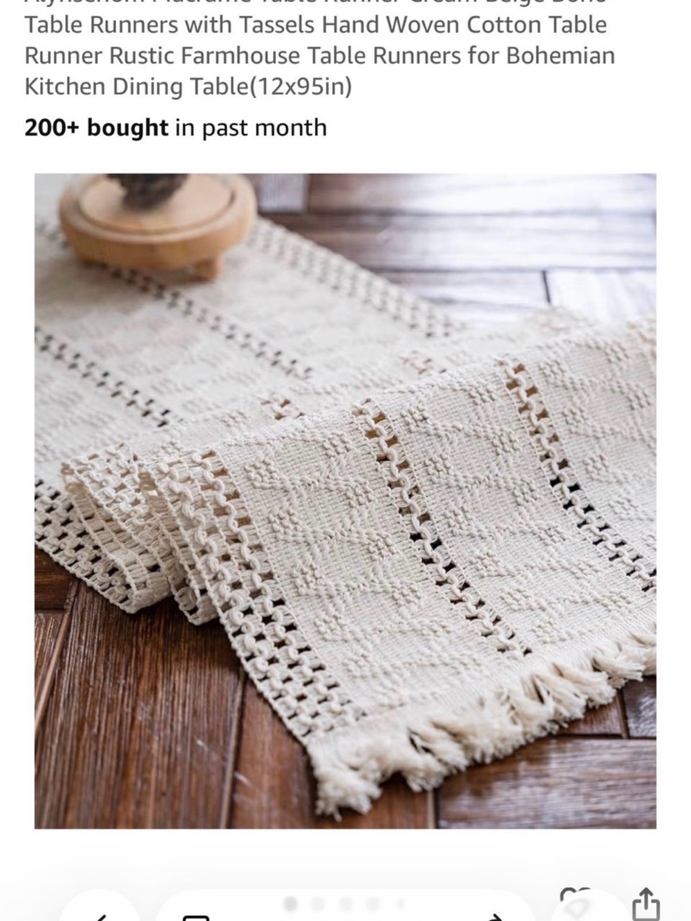 Amazon Cream Bohemian Hand-Woven Cotton Table Runner with Tassels